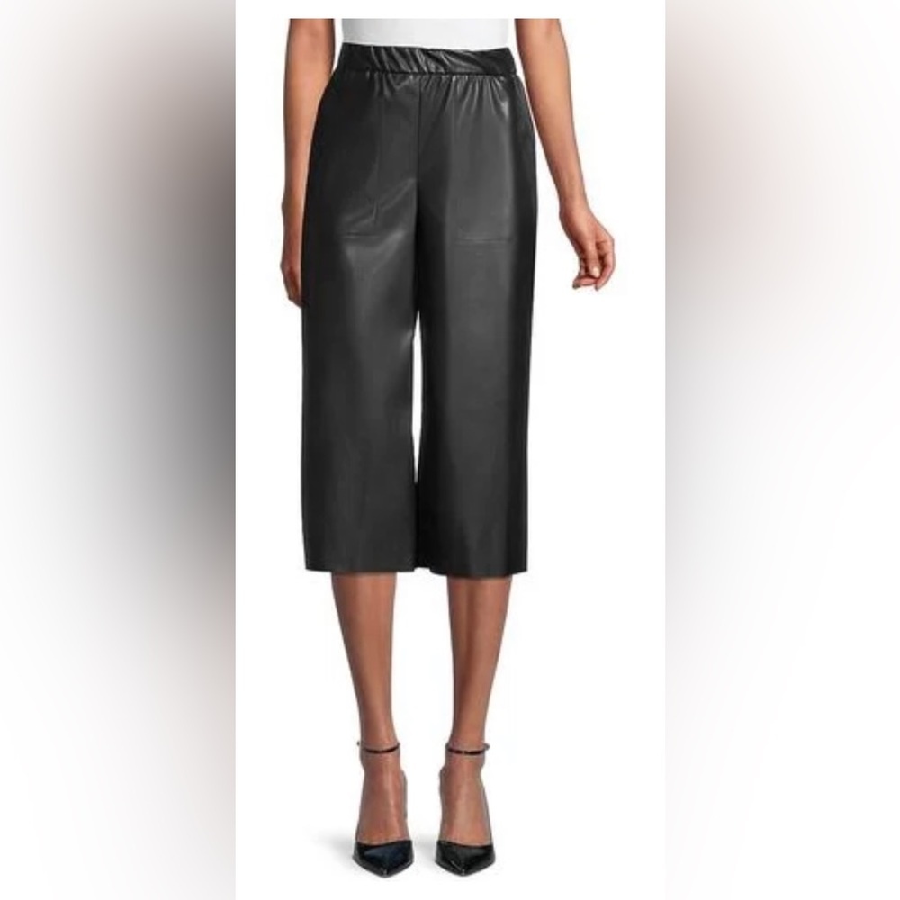 Bailey/44 Thandi Black Eco Leather Wide-Leg Capri Pants Size Large